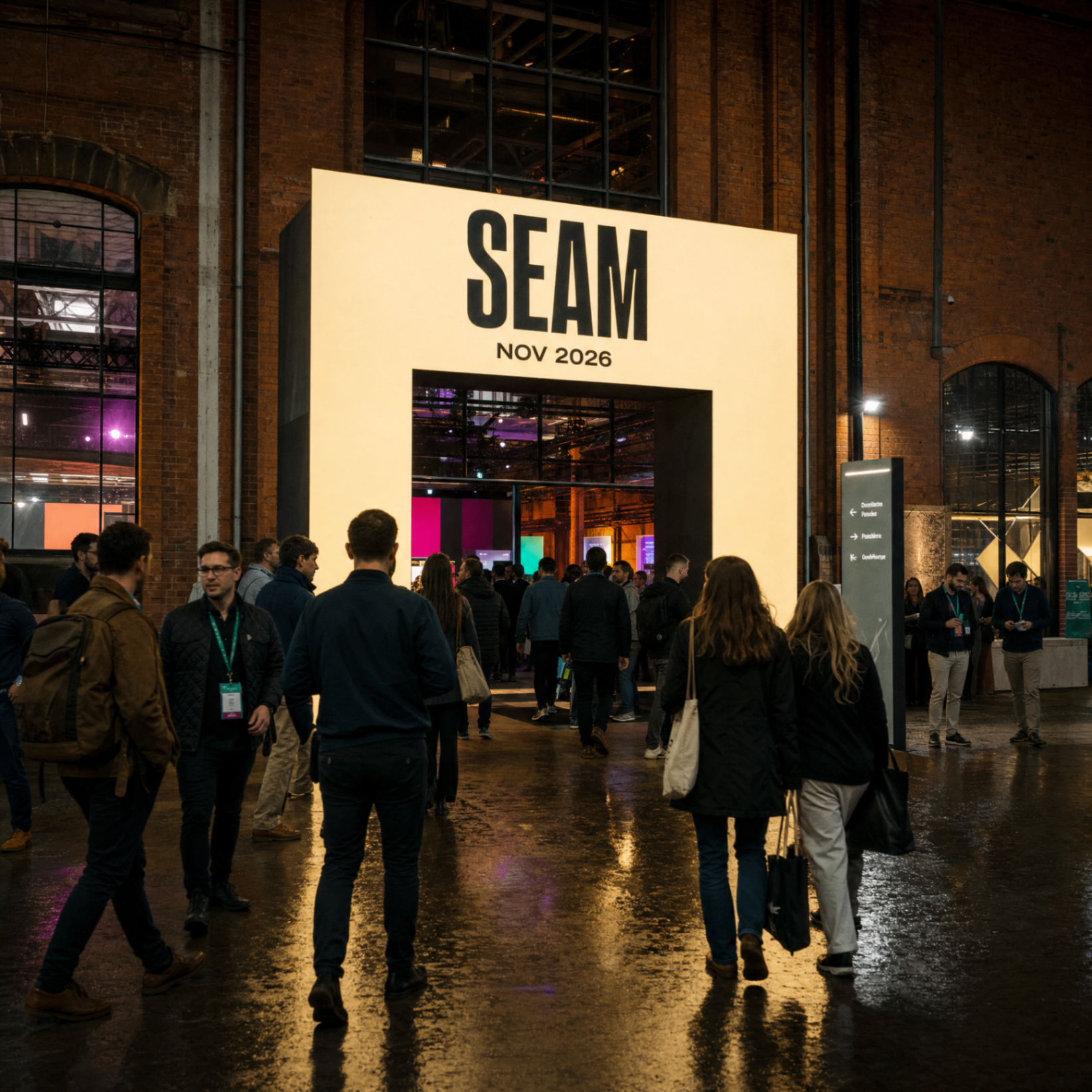 SEAM entrance archway, Belfast  -  invited guests arrive